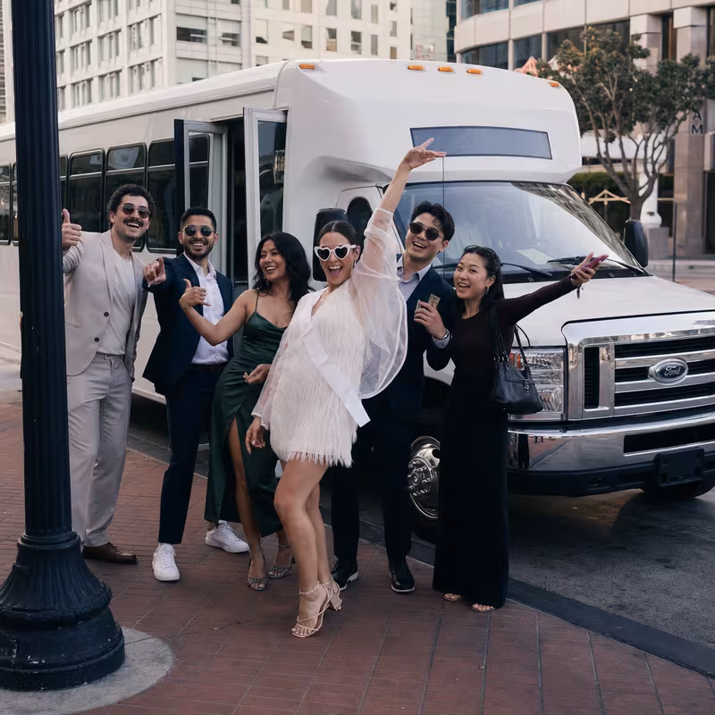 Black Mercedes Sprinter van staged for an Oakland Bachelor & Bachelorette Transportation group