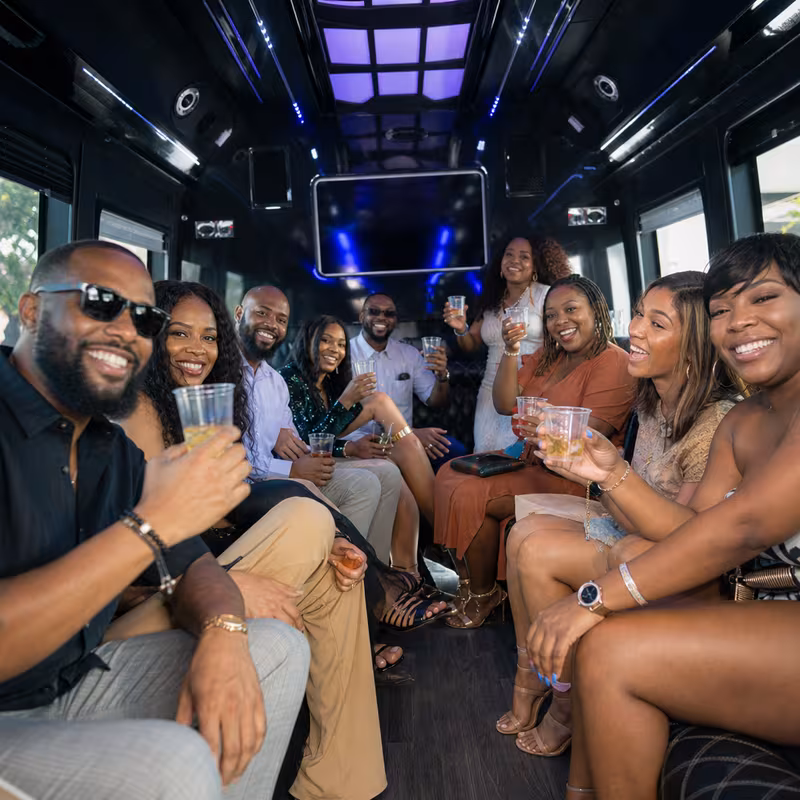 Black Mercedes Sprinter van staged for an Oakland Birthday Transportation group