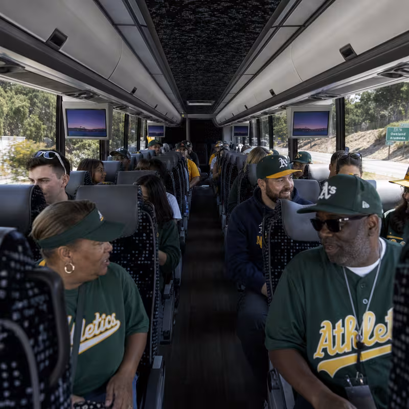 Passenger seating aboard a Oakland party bus rental