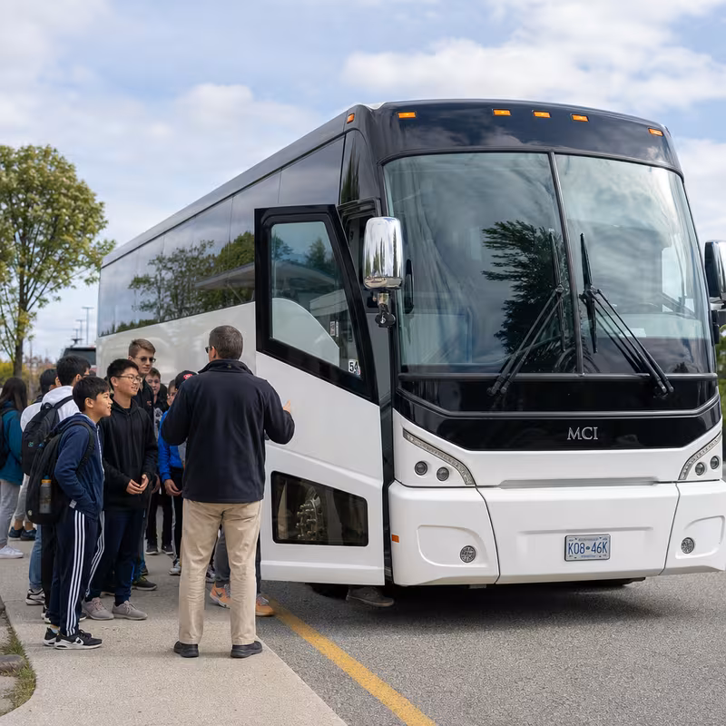 Black Mercedes Sprinter van staged for an Oakland School Transportation group
